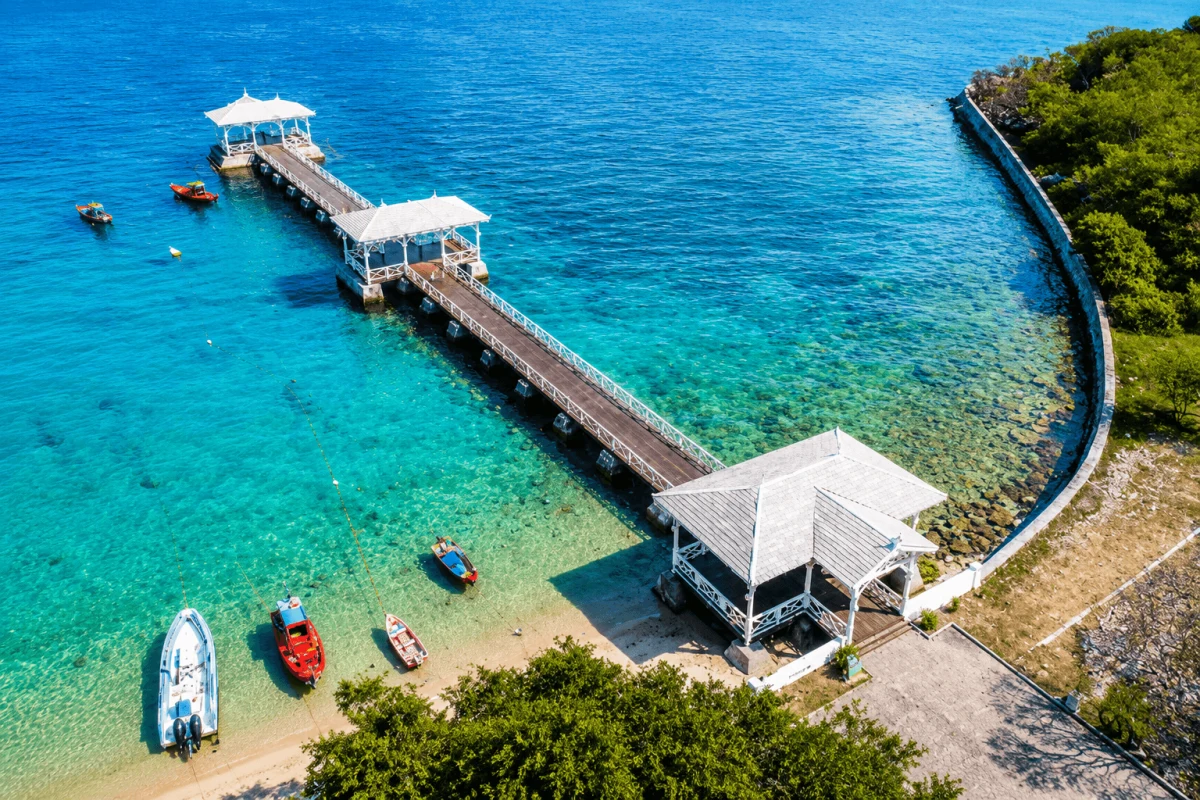 Aerial view of Ross and Smith Island jetty, Diglipur